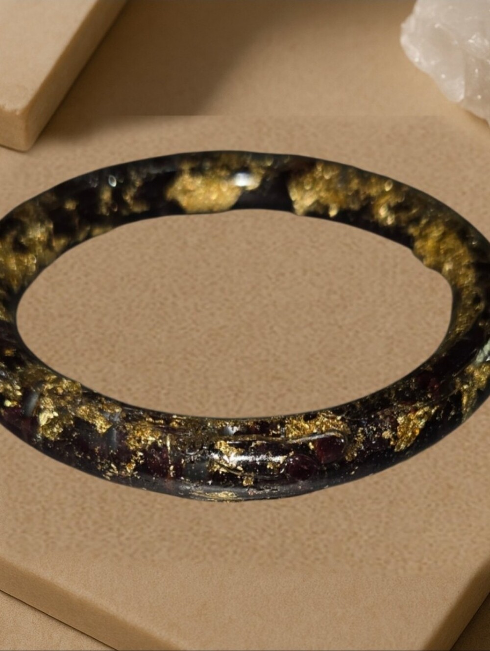 Garnet Gold Flake Resin Bangle Bracelet